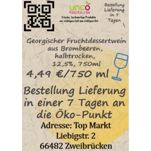 Georgischer Fruchtdessertwein aus Brombeeren, halbtrocken, 12,5%, 750ml