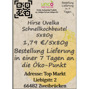 Hirse Uvelka Schnellkochbeutel 5x80g